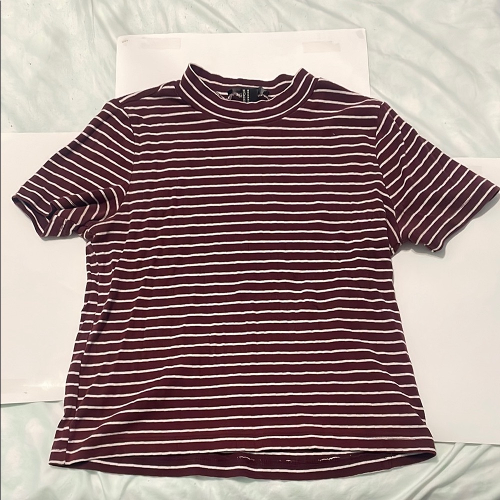Striped Maroon and White T-Shirt